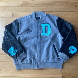 Diamond Supply Co. Varsity Jacket Size XL Grey Black Tiffany Vegan Leather